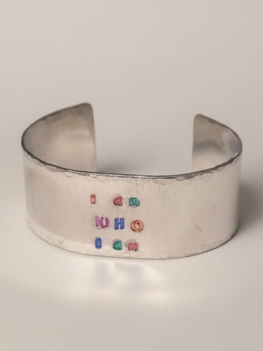 Handmade stamped Pride silver adjustable‎ hypoallergenic cuff bracelet